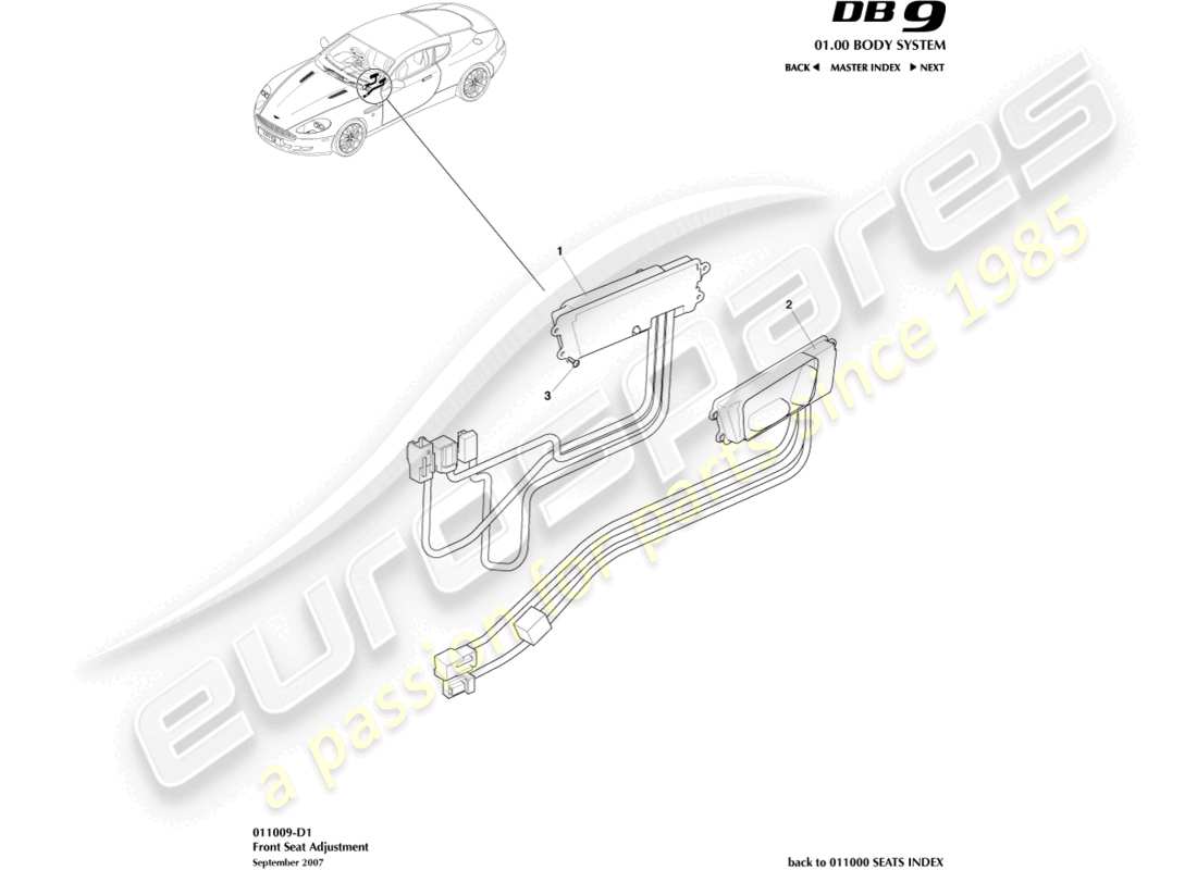 aston martin db9 (2012) front seat adjustment part diagram