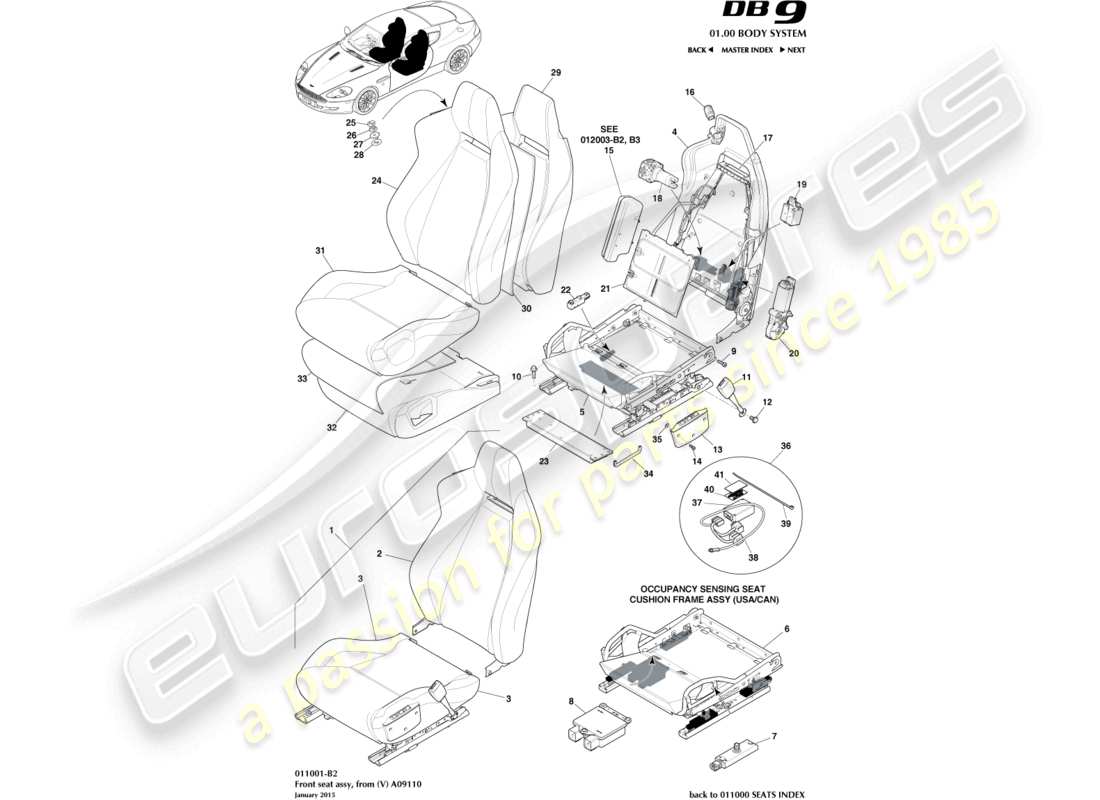 aston martin db9 (2012) front seat from (v) a09110 part diagram