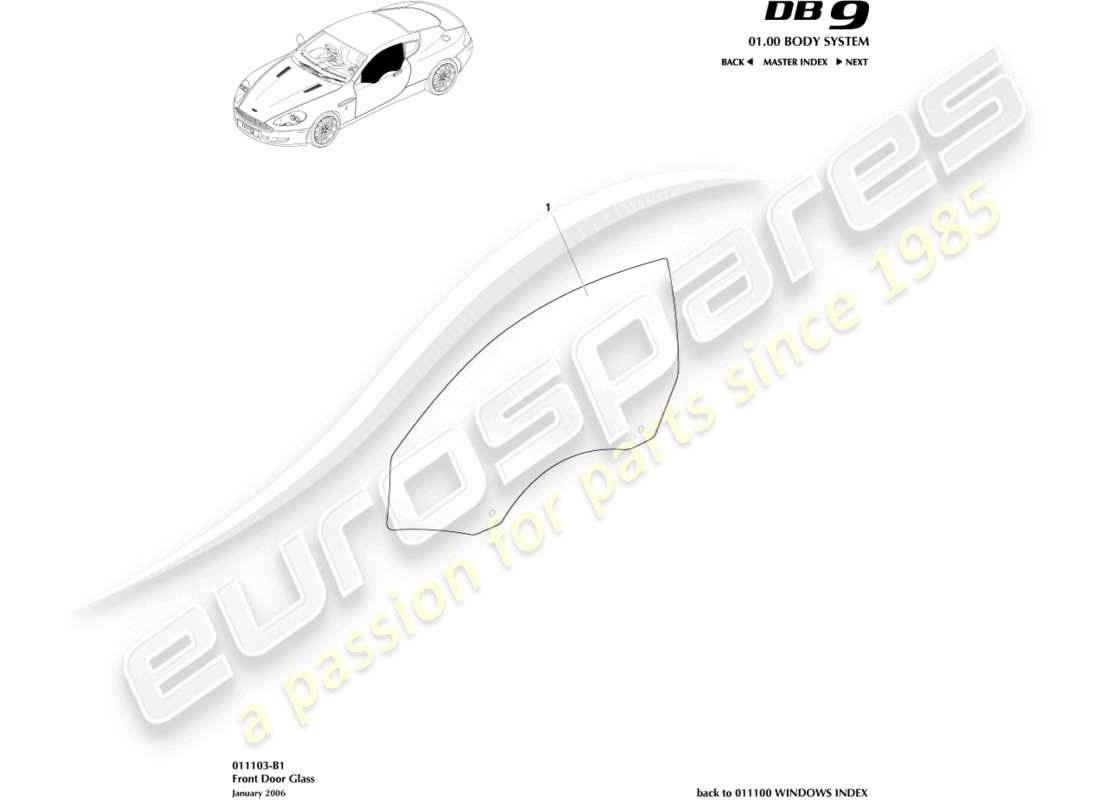 aston martin db9 (2012) door glass part diagram