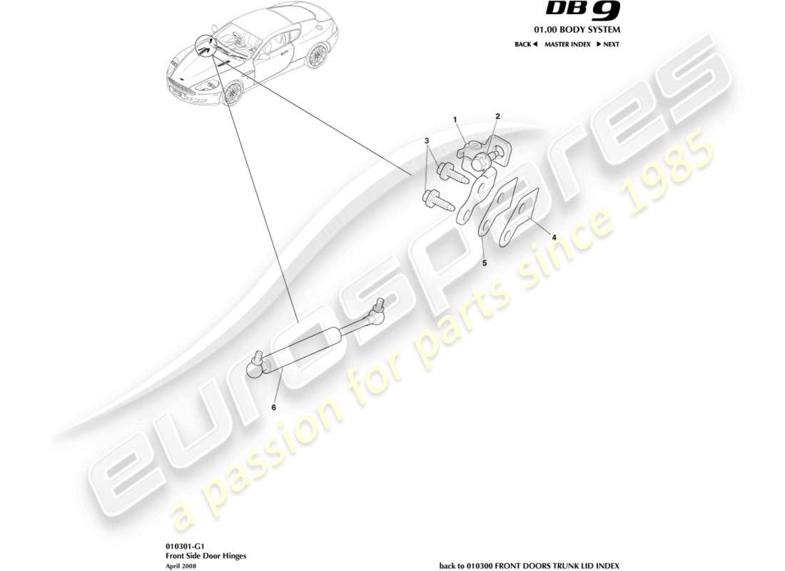 aston martin db9 (2012) door hinges part diagram