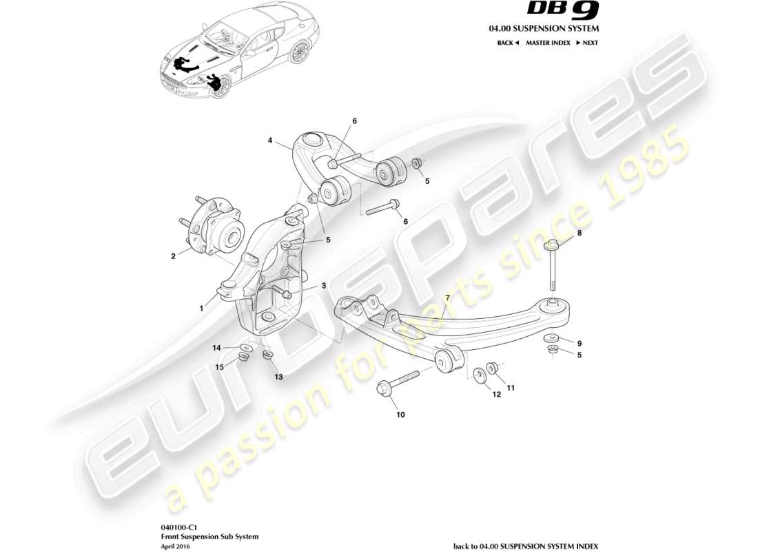 aston martin db9 (2012) front suspension assembly part diagram