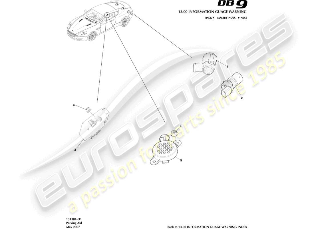 aston martin db9 (2012) parking aid sensors part diagram