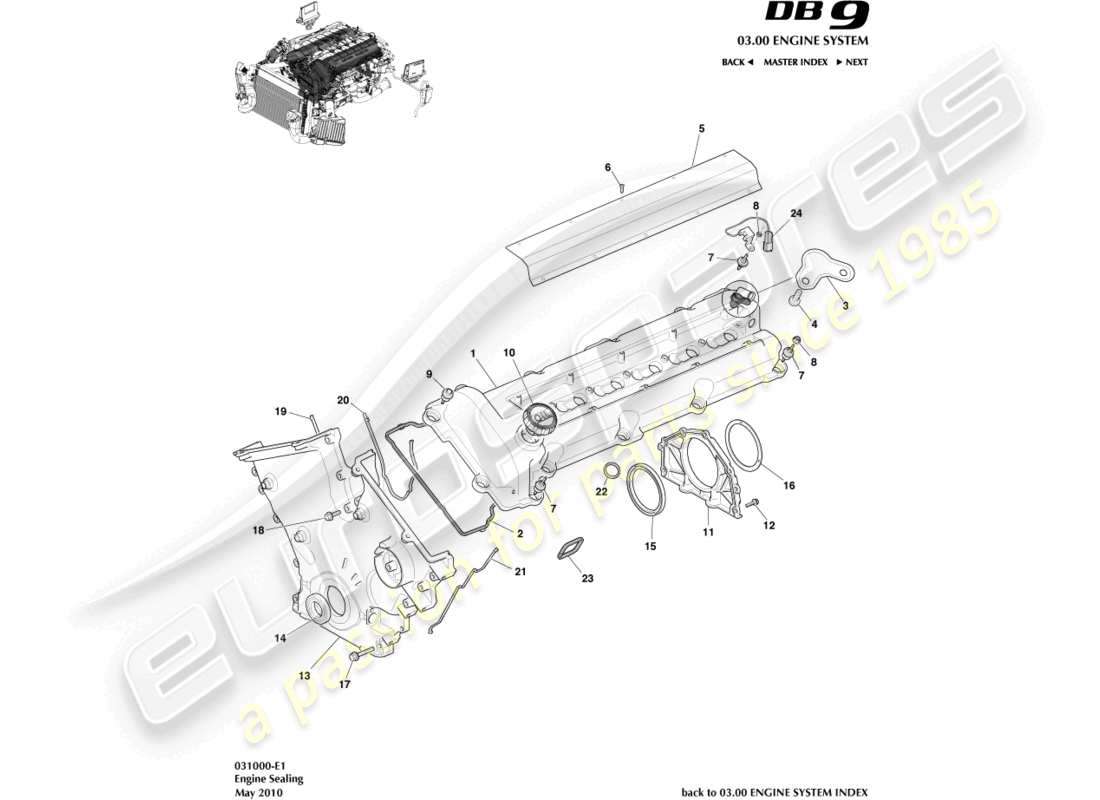 aston martin db9 (2012) engine sealing part diagram