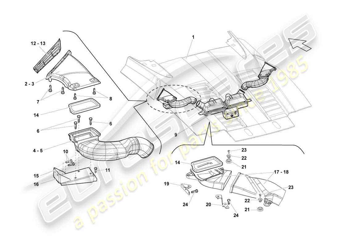 lamborghini lp570-4 spyder performante (2012) air filter with connecting parts part diagram