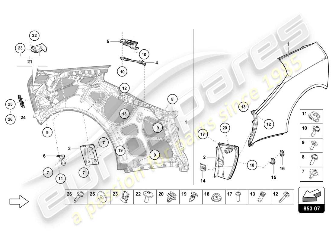 lamborghini evo spyder (2021) wing protector part diagram