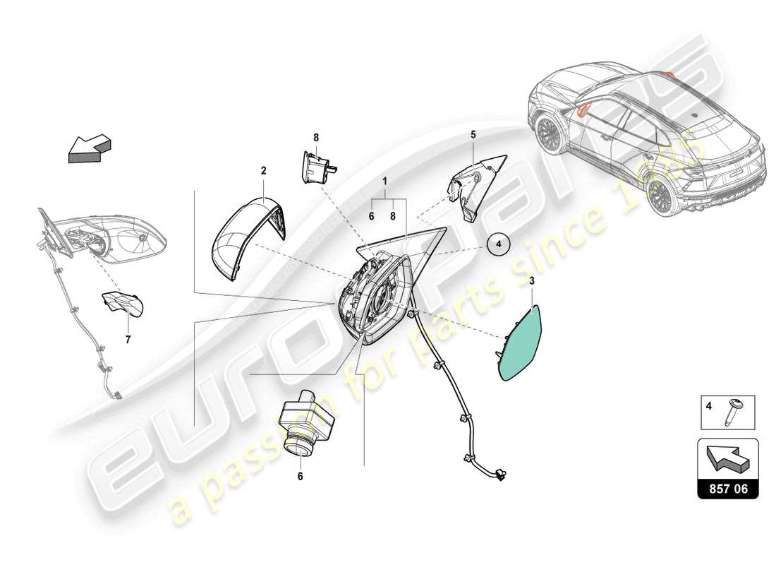 lamborghini urus performante (2024) exterior mirror part diagram