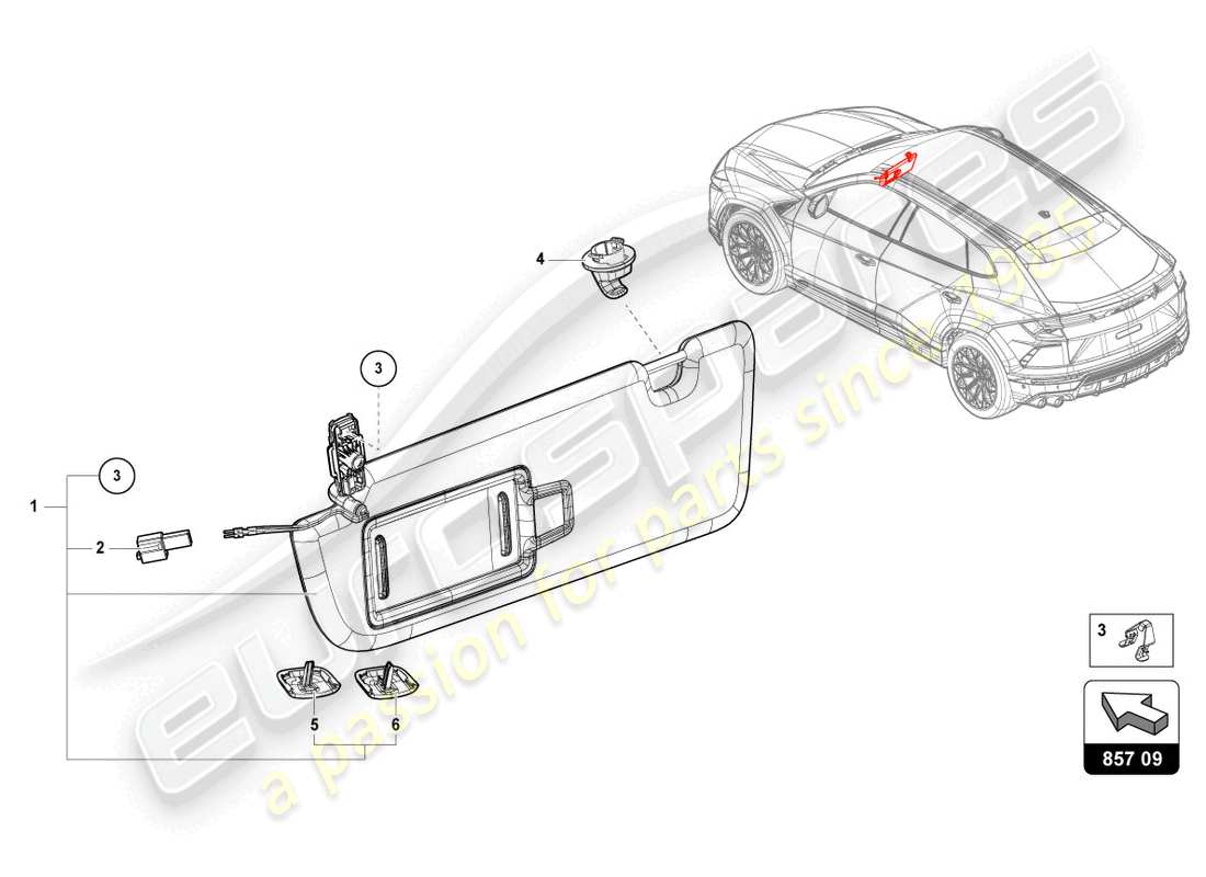 lamborghini urus s (2024) sun visor part diagram