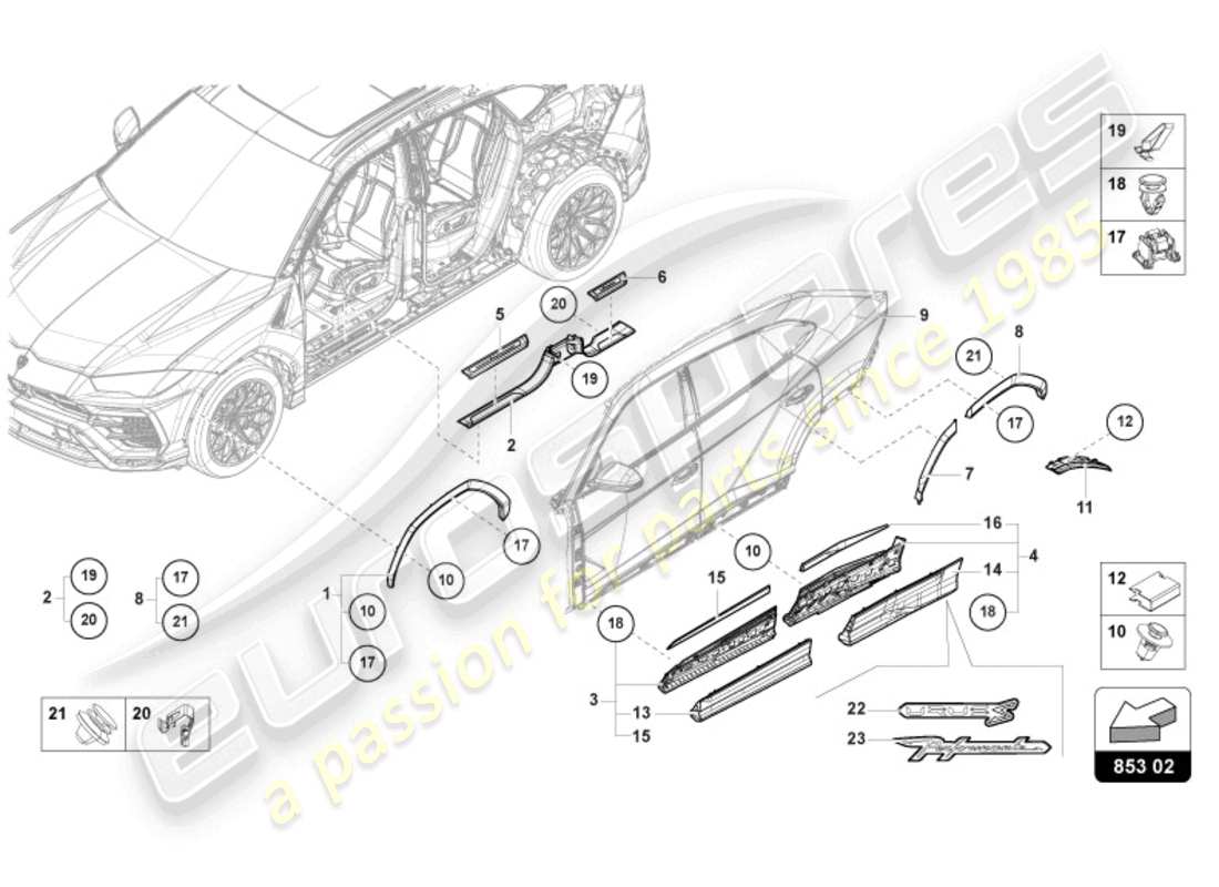 lamborghini urus performante (2024) sill trim strip part diagram