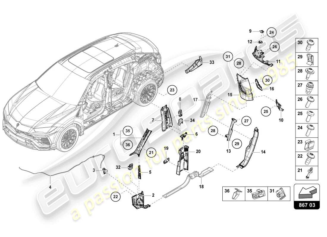 lamborghini urus performante (2024) pillar trim part diagram