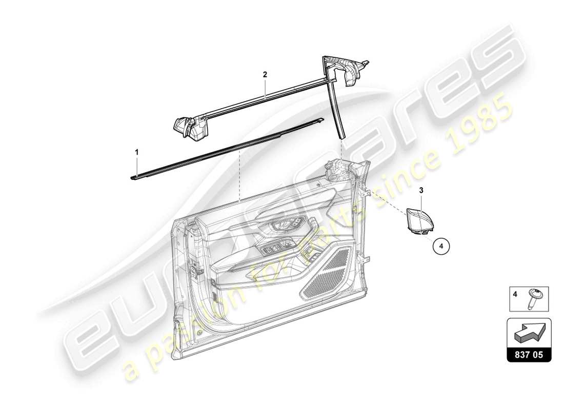 lamborghini urus performante (2024) seal for door window front part diagram