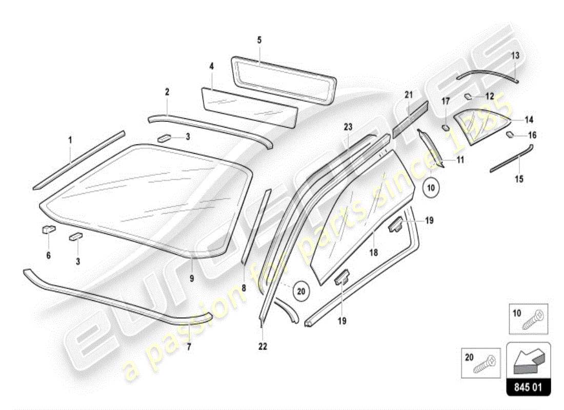 lamborghini diablo vt (1996) window glasses part diagram