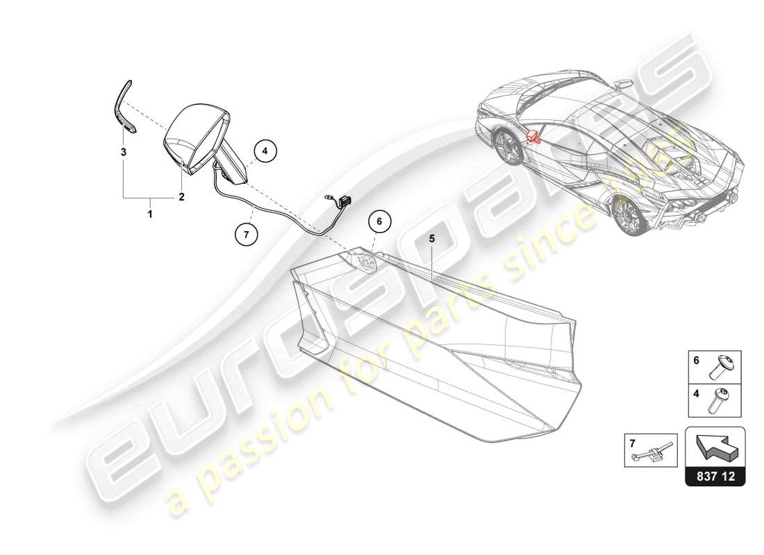 lamborghini sian roadster (2021) exterior mirror part diagram