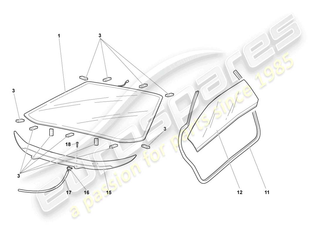 lamborghini lp640 roadster (2009) window glasses part diagram