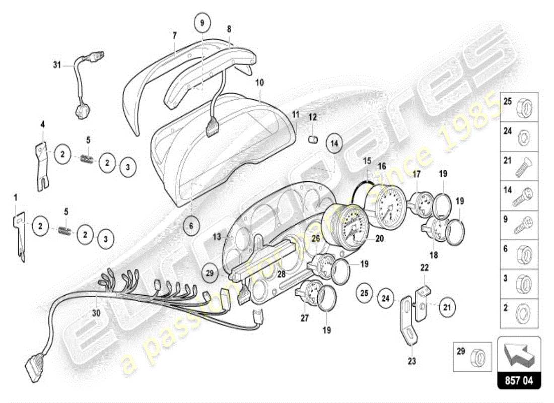 lamborghini diablo vt (1998) combi-instrument part diagram