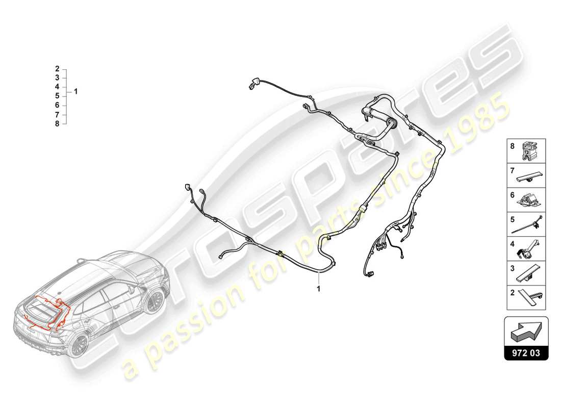 lamborghini urus s (2023) cable set for tailgate part diagram