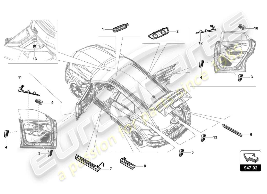 lamborghini urus s (2023) single parts for interior and reading light part diagram