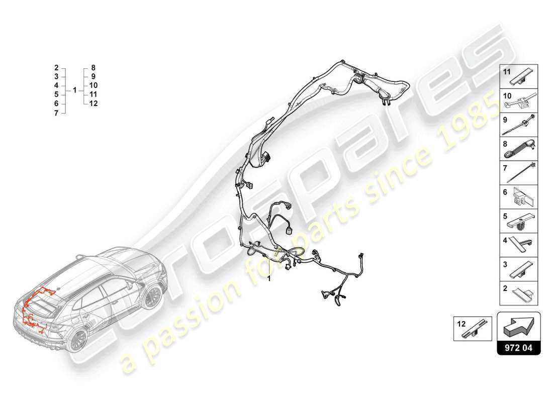 lamborghini urus s (2023) cable set for tailgate part diagram