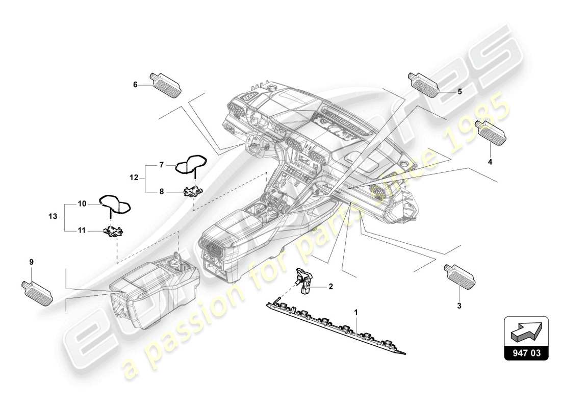 lamborghini urus s (2023) lighting for centre console part diagram