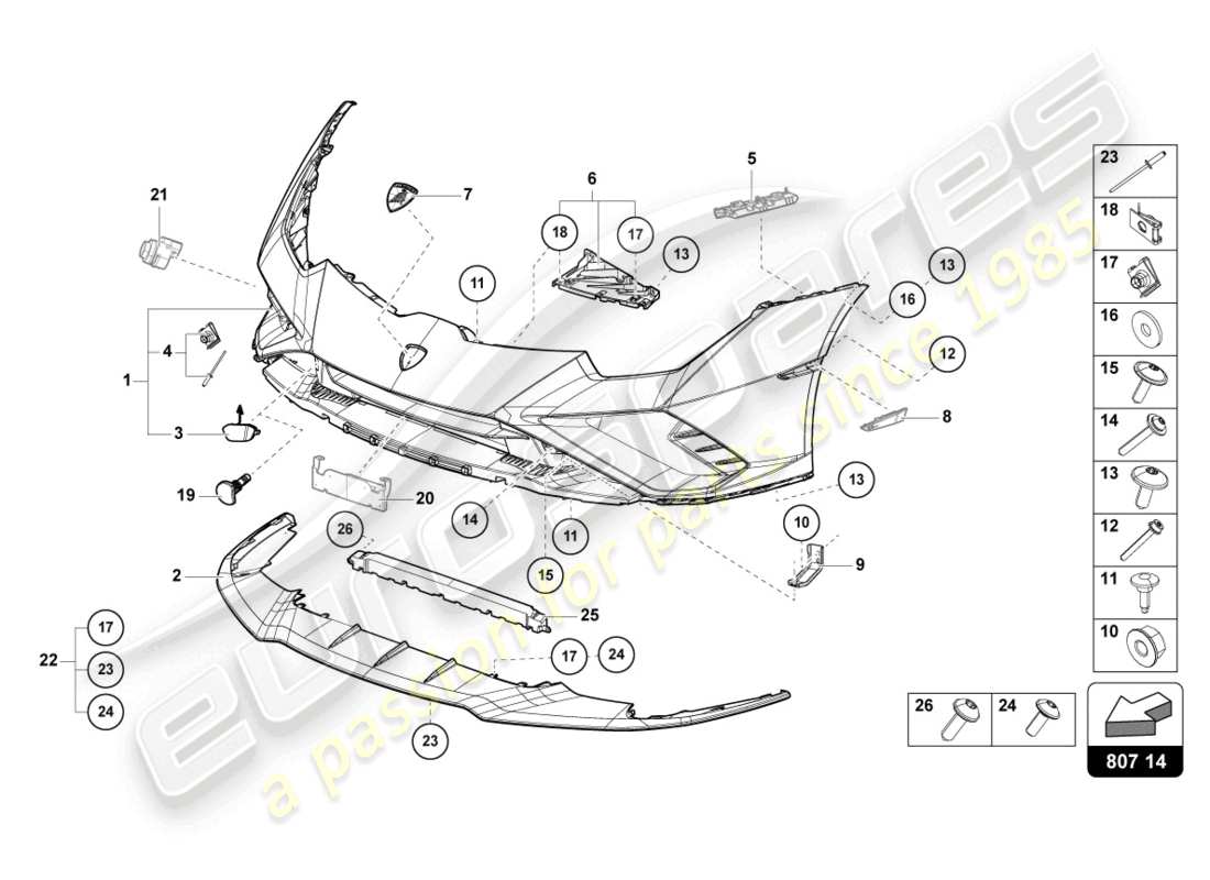 lamborghini evo spyder 2wd (2023) bumper front part diagram