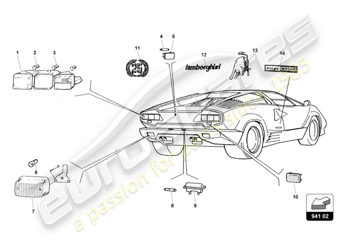 lamborghini countach 25th anniversary (1989) rear lights part diagram