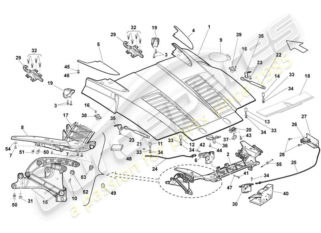 lamborghini gallardo spyder (2007) rear lid part diagram