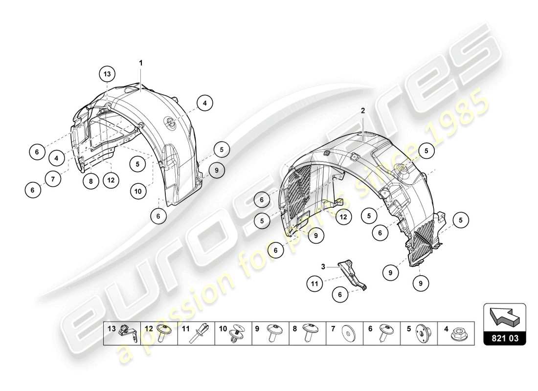 lamborghini evo coupe 2wd (2022) wheel housing trim part diagram