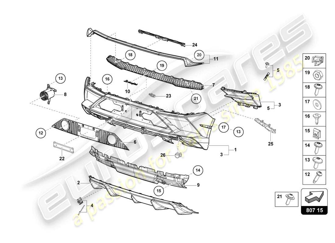 lamborghini evo spyder 2wd (2023) bumper rear part diagram