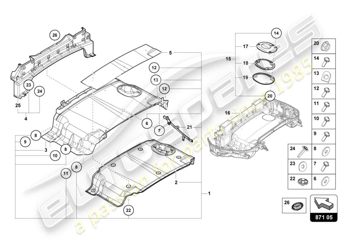 lamborghini evo spyder 2wd (2023) soft top box tray single parts part diagram