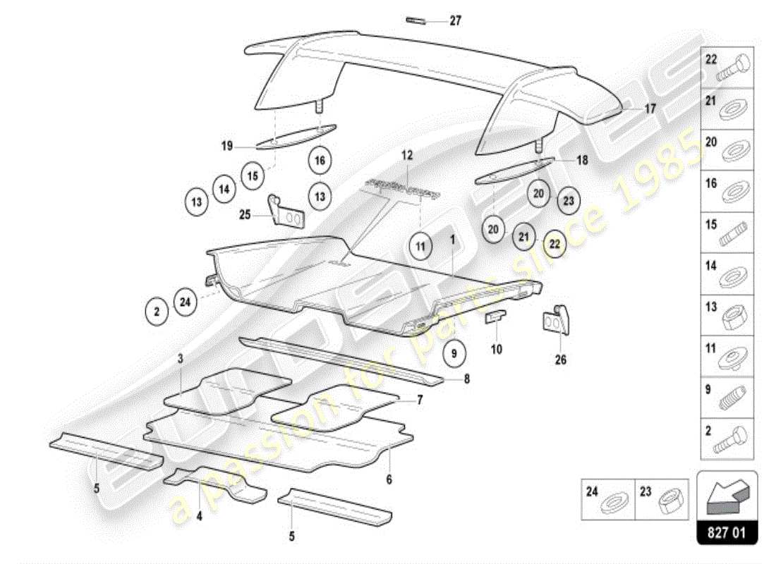 lamborghini diablo vt (1995) rear spoiler part diagram