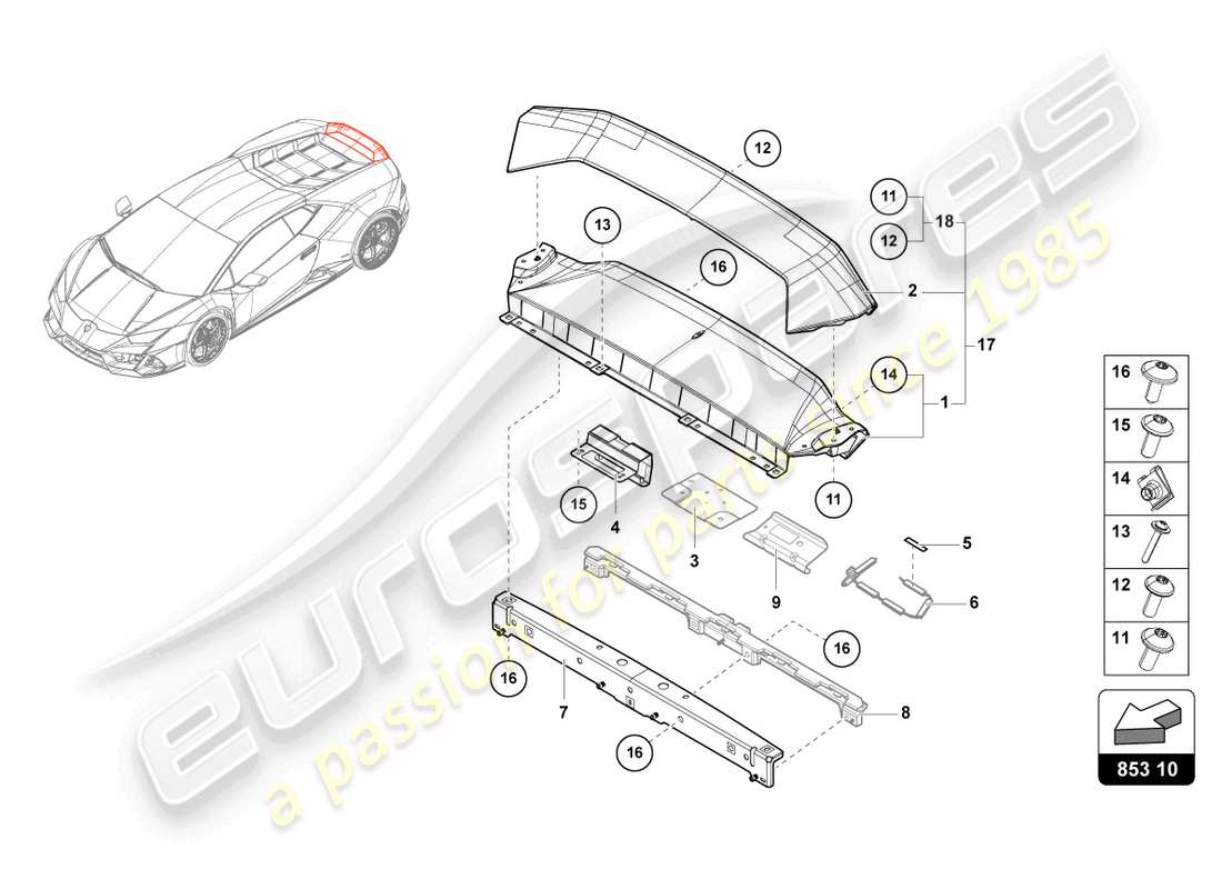 lamborghini evo spyder 2wd (2023) rear panel upper part part diagram