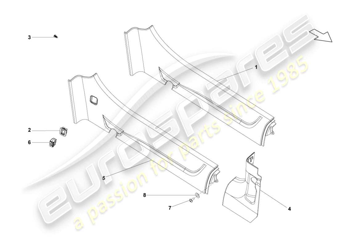 lamborghini lp550-2 spyder (2012) sill trim strip part diagram