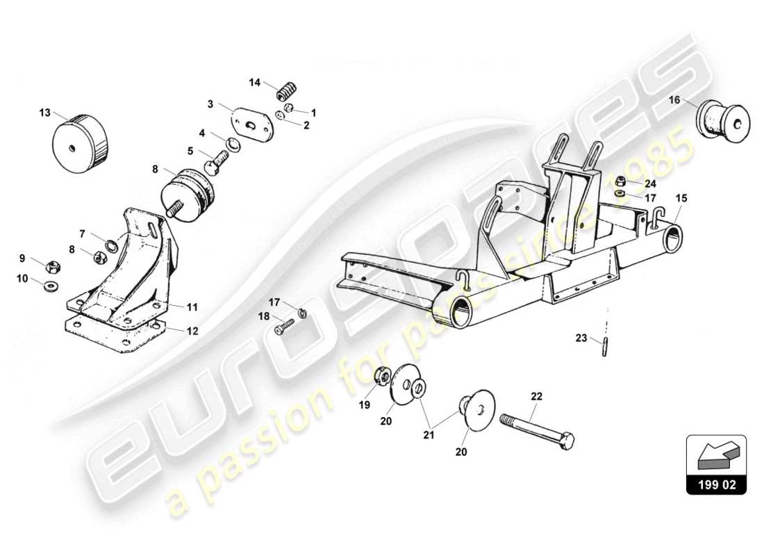 lamborghini countach 25th anniversary (1989) engine mounting part diagram