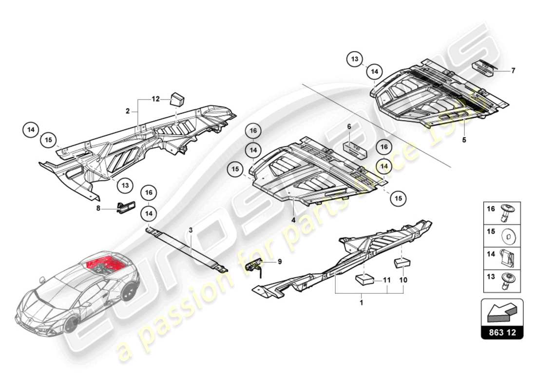 lamborghini evo spyder 2wd (2021) engine cover part diagram