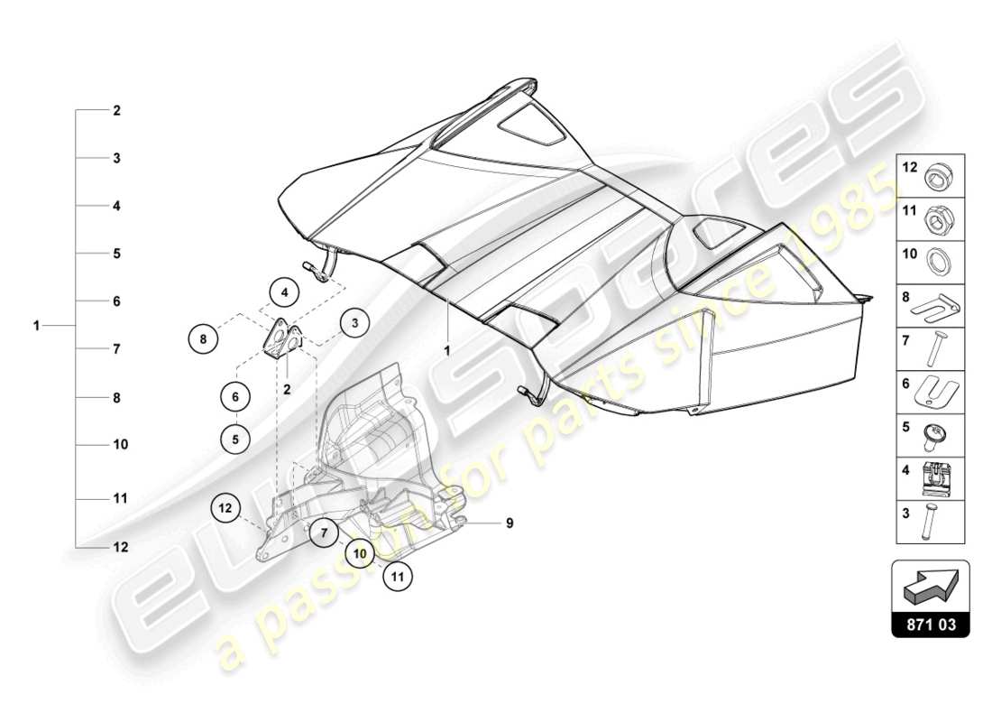 lamborghini evo spyder 2wd (2023) cabrio top stowage box cover part diagram