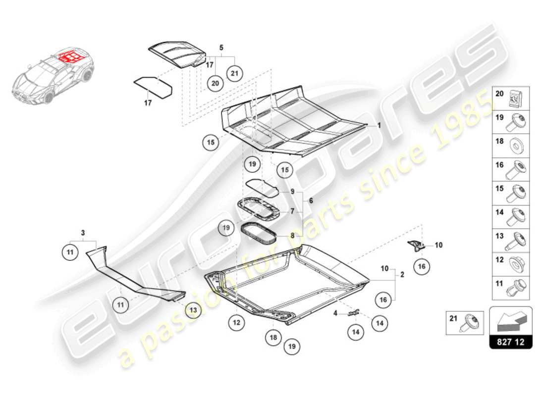 lamborghini sterrato (2024) engine cover with insp. cover part diagram