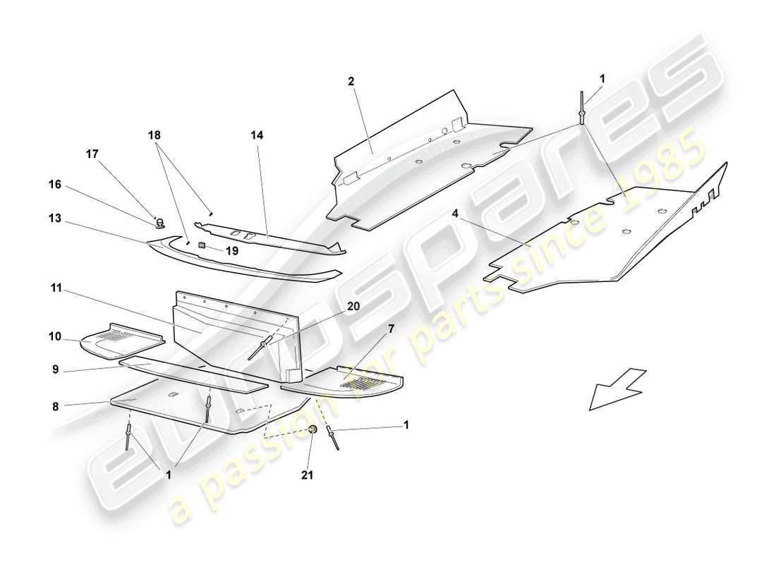 lamborghini lp640 coupe (2009) heat shield for floor panel part diagram