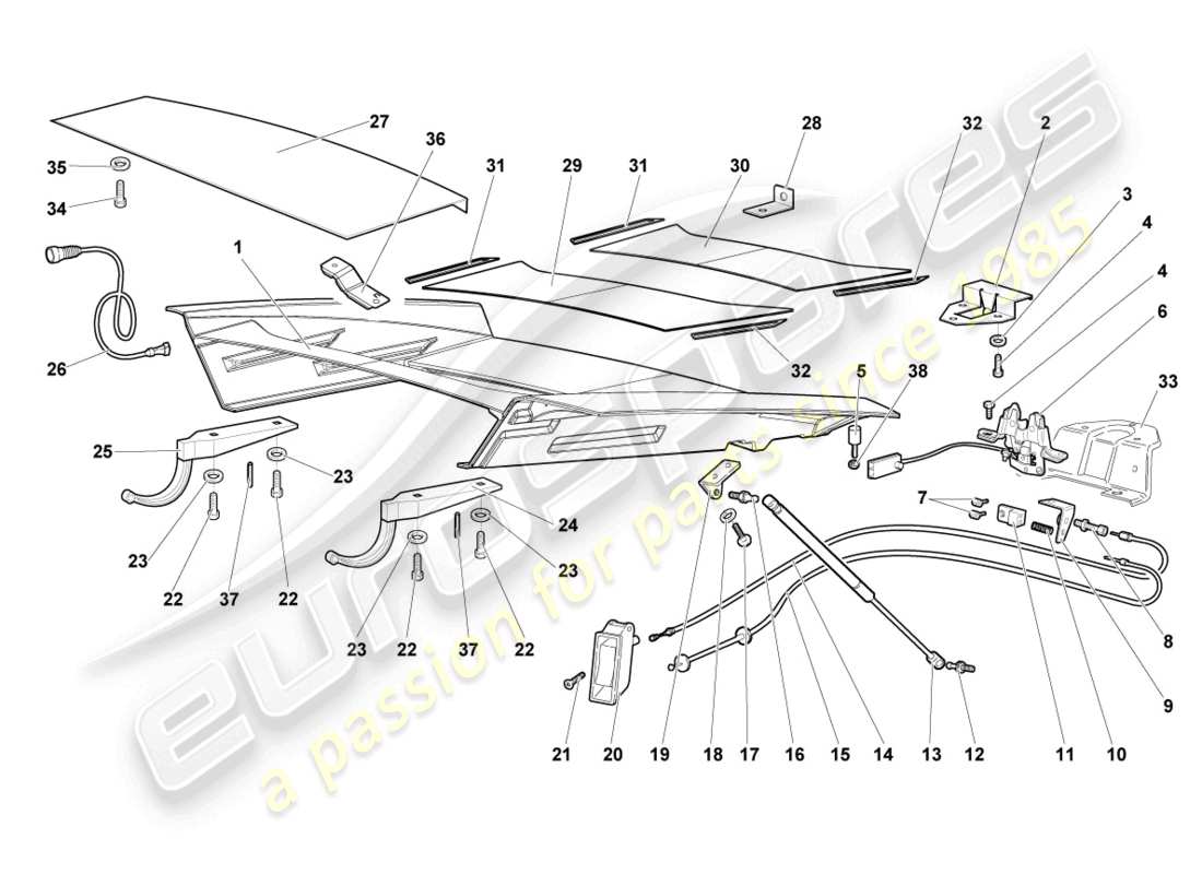 lamborghini lp640 coupe (2009) flap for engine cover transparent part diagram