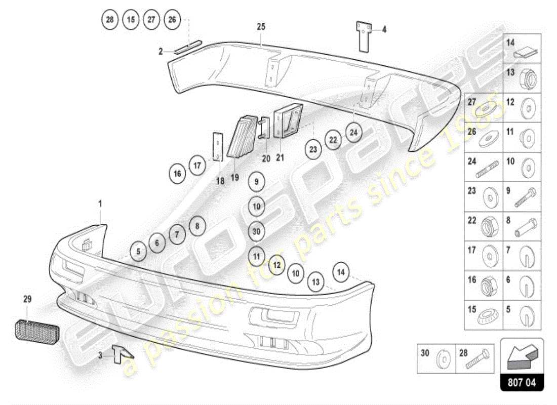 lamborghini diablo vt (1996) bumper, complete part diagram