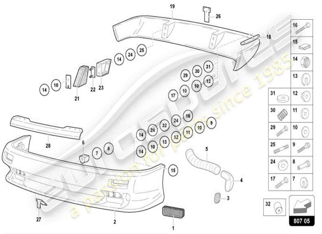 lamborghini diablo vt (1998) bumper, complete part diagram