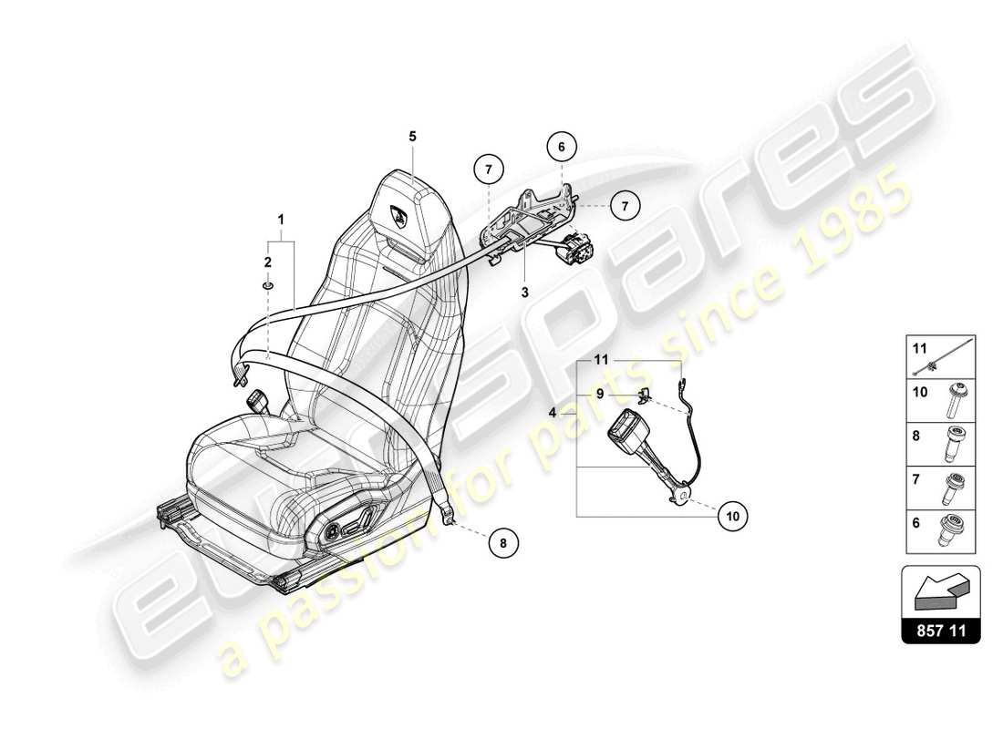 lamborghini urus (2022) three-point safety belt rear part diagram