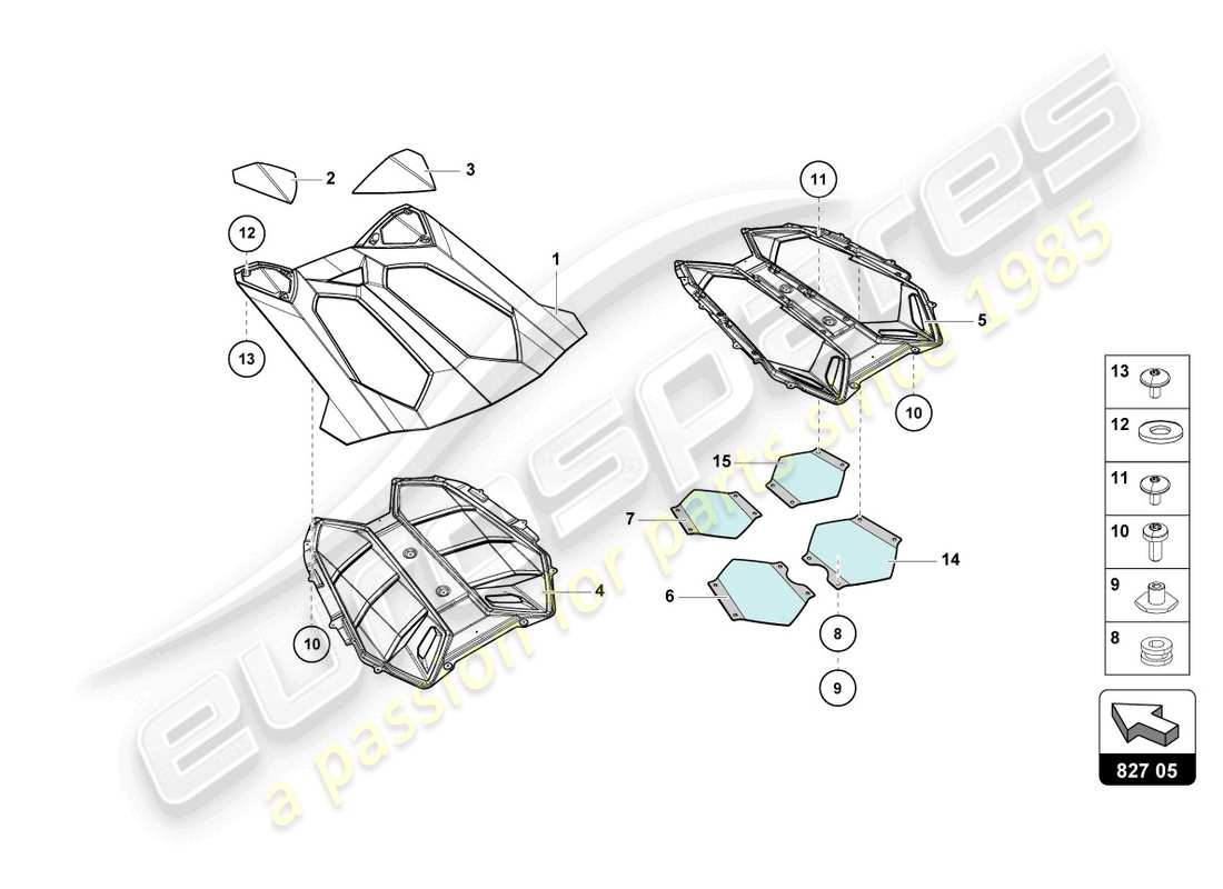 lamborghini ultimae roadster (2022) engine cover with insp. cover part diagram