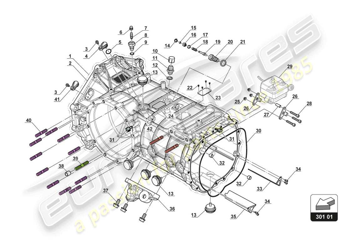 lamborghini gt3 evo (2018) transmission case part diagram