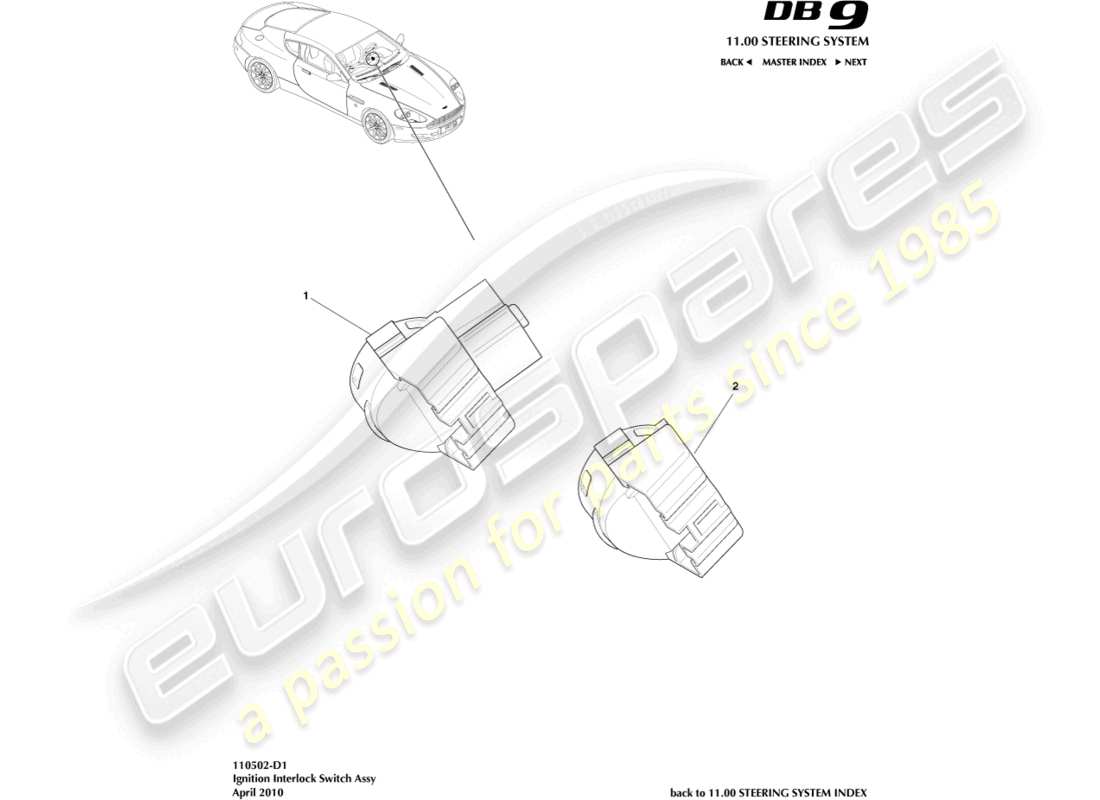 aston martin db9 (2012) ignition switch assembly part diagram