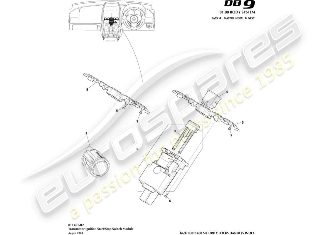 aston martin db9 (2012) start/stop module part diagram