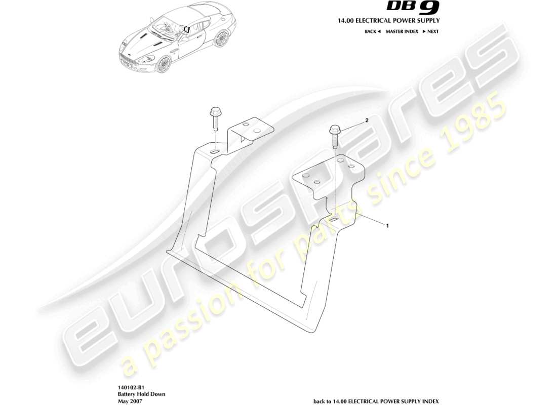 aston martin db9 (2012) battery hold downs part diagram