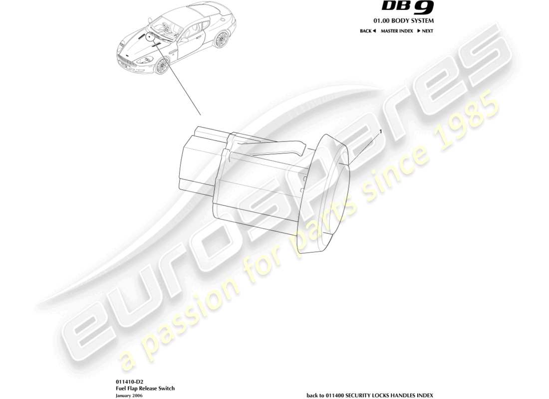 aston martin db9 (2012) fuel filler release switch part diagram