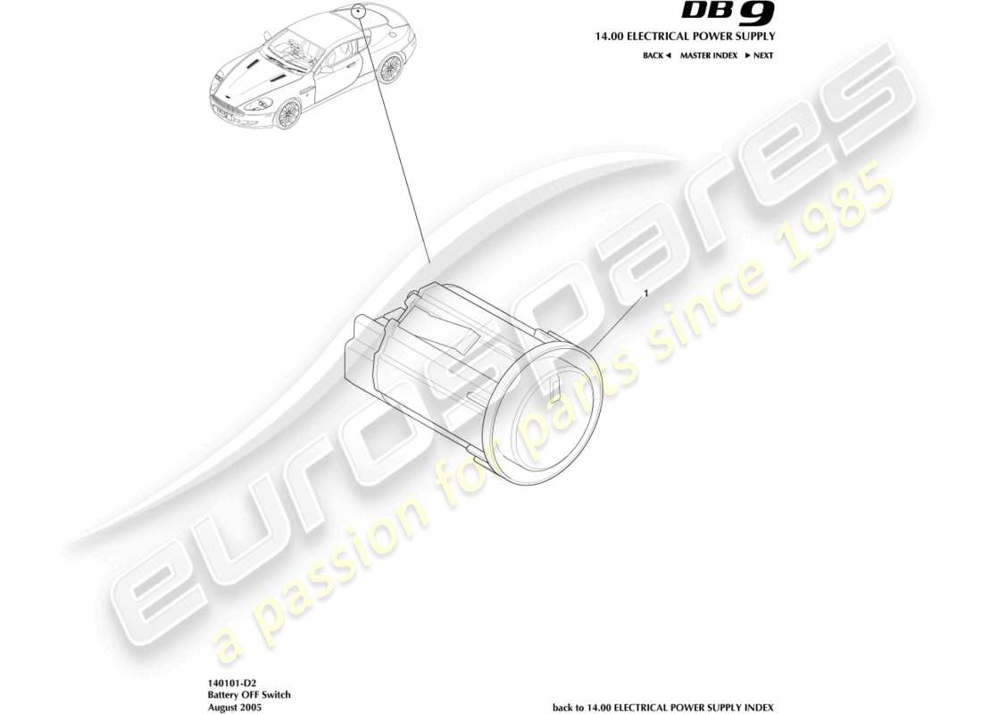 aston martin db9 (2012) battery off switch part diagram