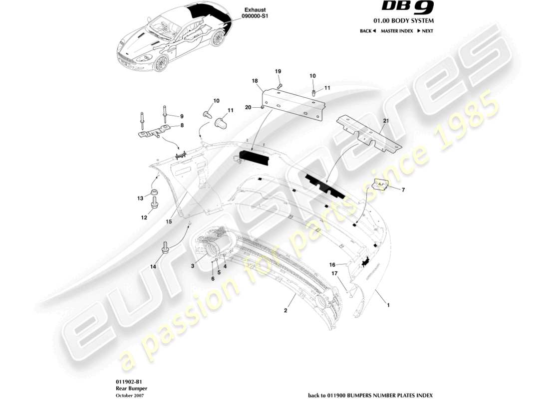 aston martin db9 (2012) rear bumper part diagram