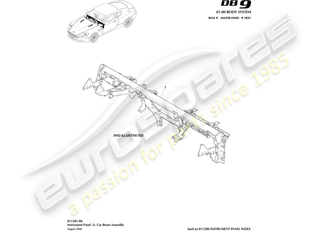 aston martin db9 (2012) ip cross beam part diagram