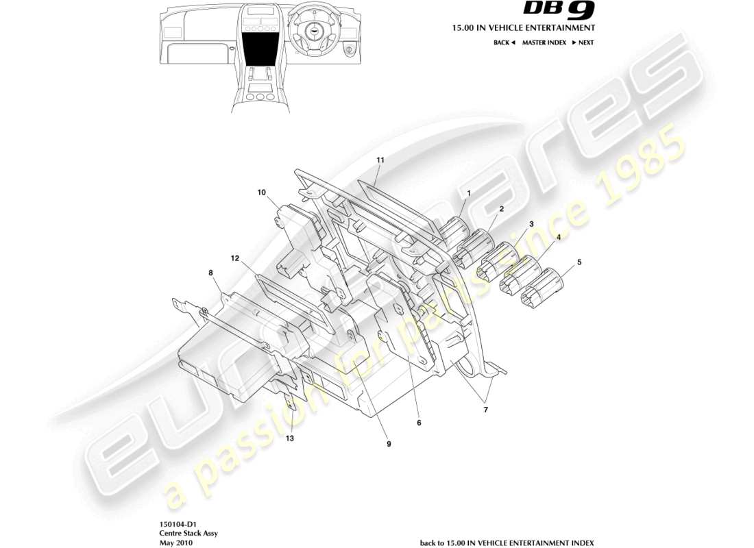 aston martin db9 (2012) centre stack part diagram